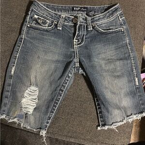 VIP Denim Frayed Hem Shorts